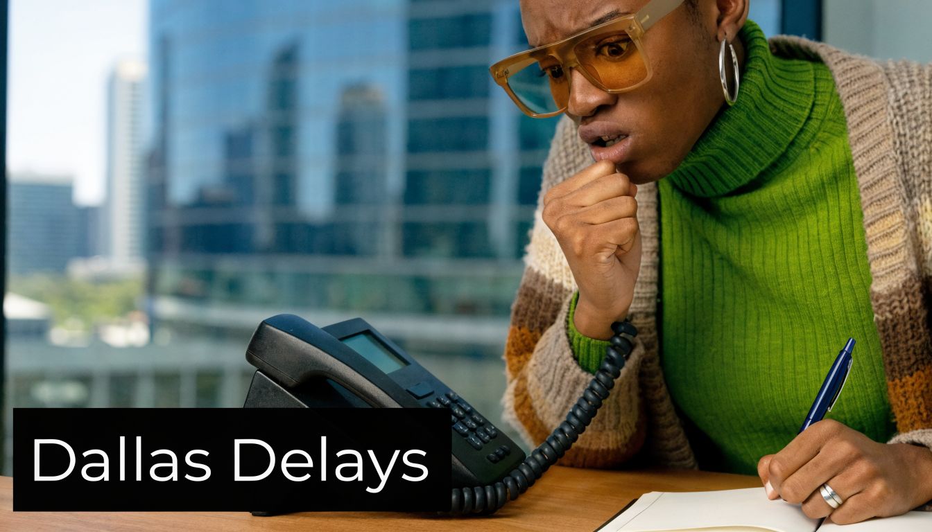 A concerned woman wearing glasses takes notes while speaking on a black business office desk phone.