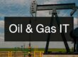Headline graphic for Oil & Gas IT featuring an oil pump jack in a field with a dark overlay.