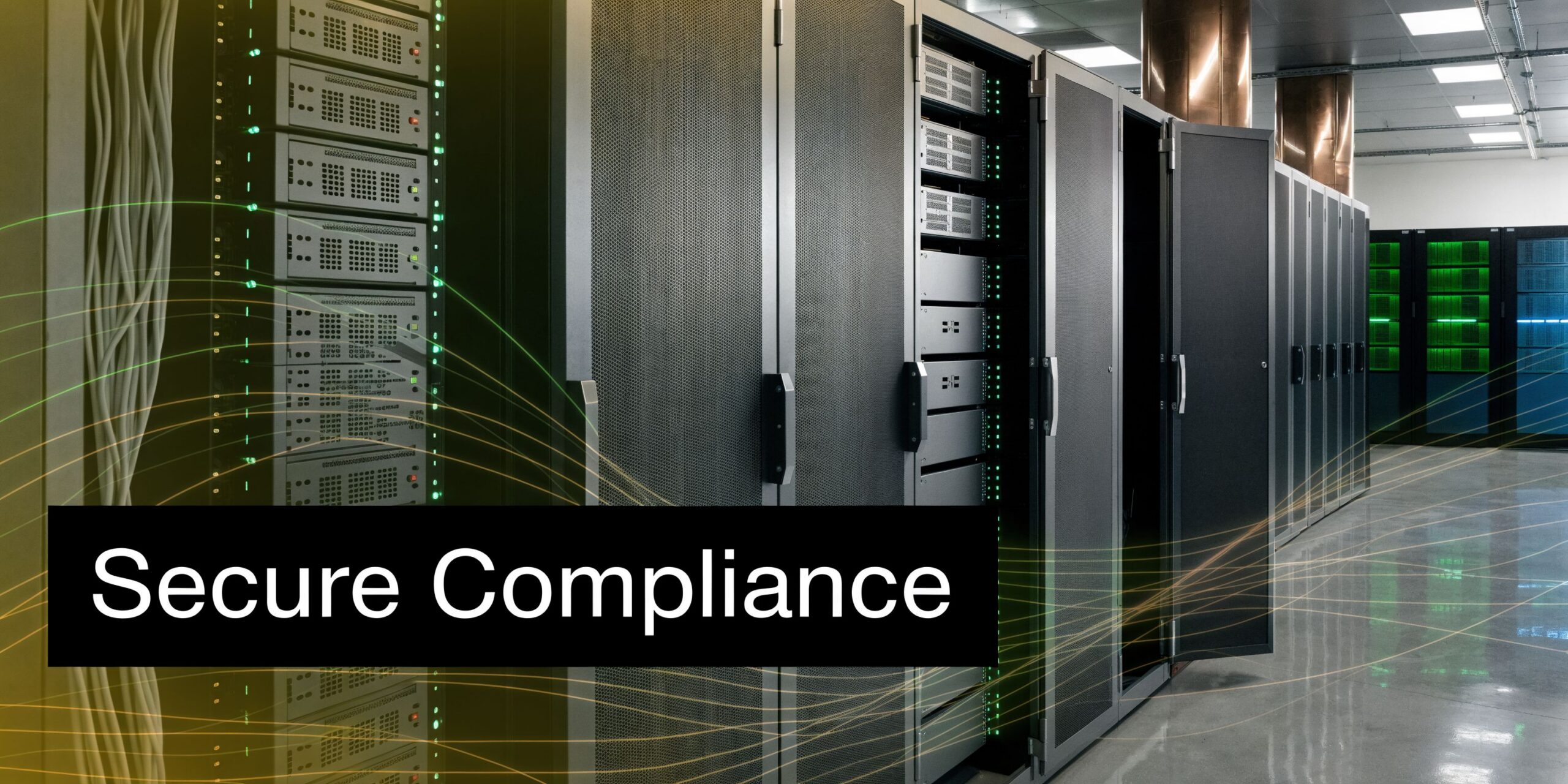 A rows of server cabinets in a professional data center highlighting secure compliance and infrastructure technology.