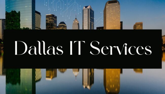 it-services-in-dallas-tx-dallas-skyline Dallas IT Services banner over a night skyline of Dallas with a reflection in the water.