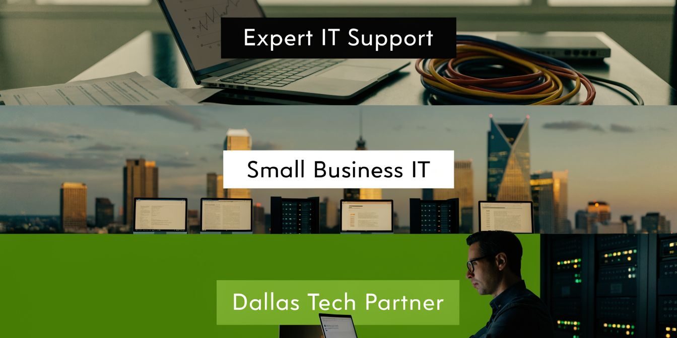 small-business-it-support-dallas-it-services Banner promoting IT services: Expert IT Support, Small Business IT, and Dallas Tech Partner.