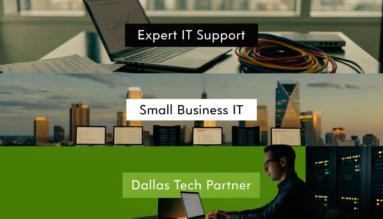 Banner promoting IT services: Expert IT Support, Small Business IT, and Dallas Tech Partner.