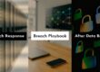 Three-panel infographic about cybersecurity: left panel Breach Response with a server room, middle panel Breach Playbook on a desk with laptop and phone, right panel After Data Breach with colorful locks.