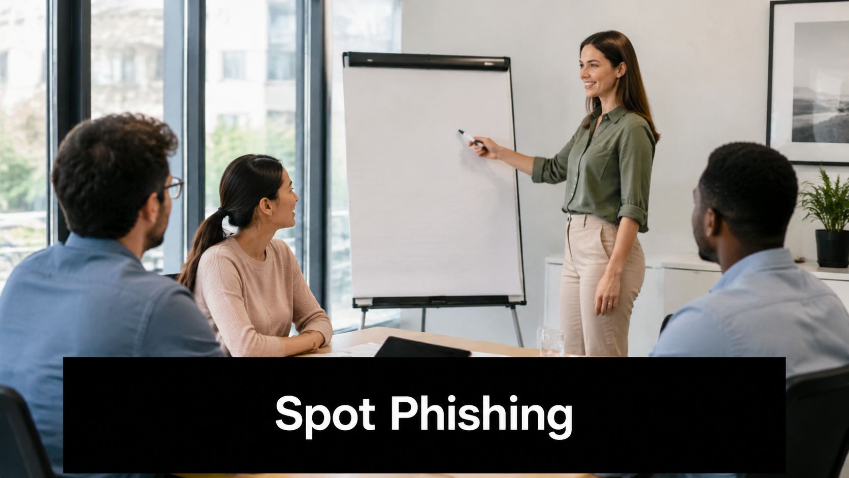 A professional business team in a conference room attending a presentation about network security best practices.